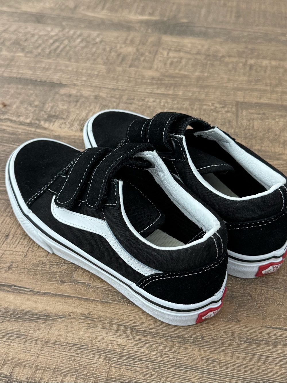 Vans Kids Black & White Canvas Velcro Sneakers - Picture 2 of 5